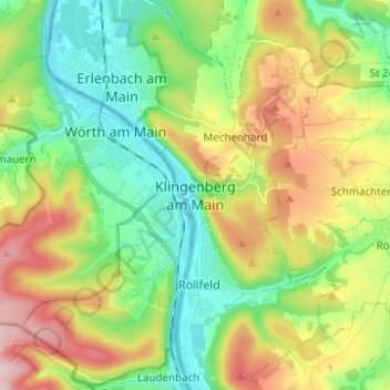 Klingenberg am Main topographic map, elevation, terrain