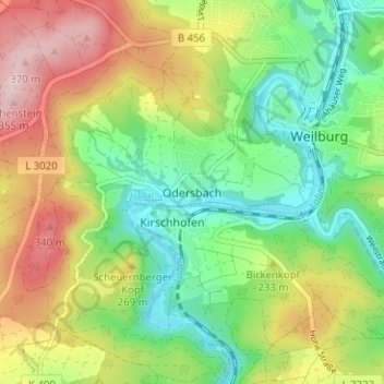 Odersbach topographic map, elevation, terrain