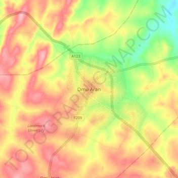 Omu Aran topographic map, elevation, terrain