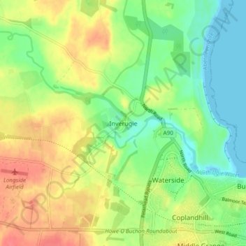 Inverugie topographic map, elevation, terrain
