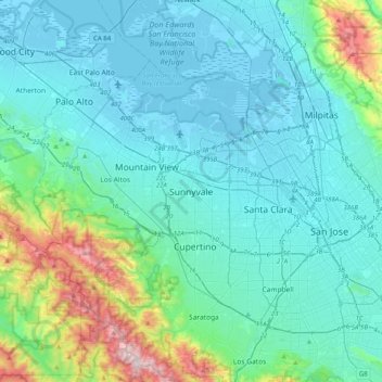 Sunnyvale topographic map, elevation, terrain
