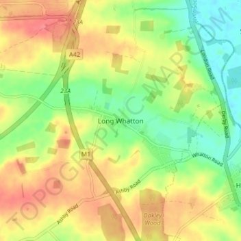 Long Whatton topographic map, elevation, terrain