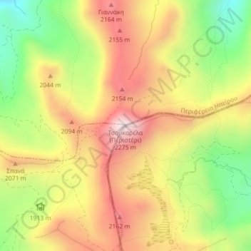 Tsoukarela topographic map, elevation, terrain