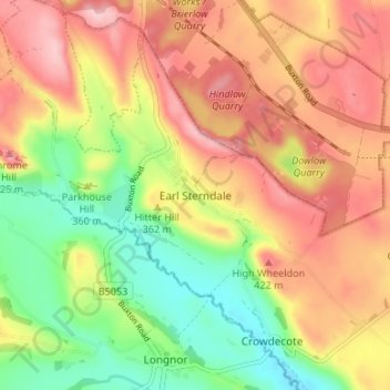 Earl Sterndale topographic map, elevation, terrain
