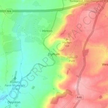 Dyrham topographic map, elevation, terrain