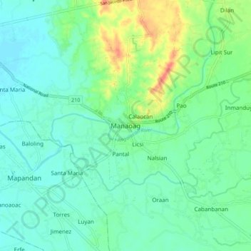 Manaoag topographic map, elevation, terrain