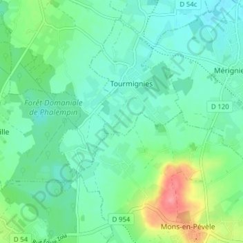Wattines topographic map, elevation, terrain