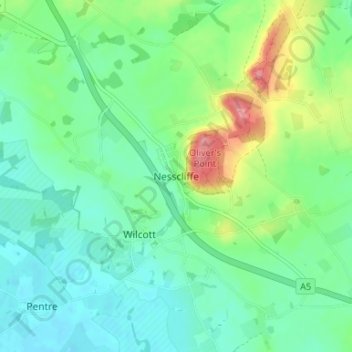 Nesscliffe topographic map, elevation, terrain