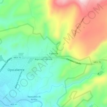 Colomos topographic map, elevation, terrain