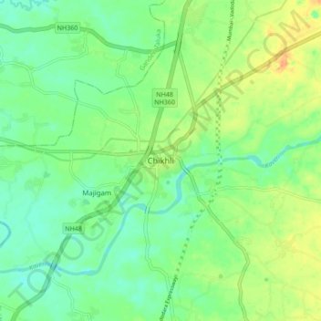 Chikhli topographic map, elevation, terrain