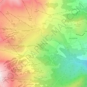 Les Crevasses topographic map, elevation, terrain