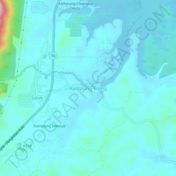 Kampung Biong topographic map, elevation, terrain