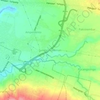 Sumberkradenan topographic map, elevation, terrain