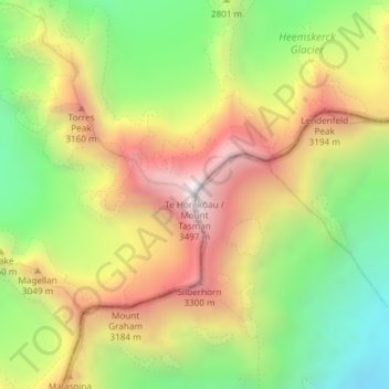Mount Tasman topographic map, elevation, terrain