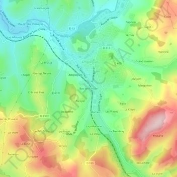 Bas de Rançon topographic map, elevation, terrain