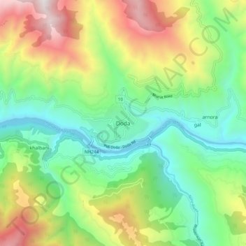Doda topographic map, elevation, terrain