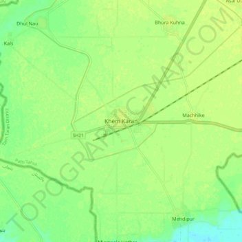 Khem Karan topographic map, elevation, terrain