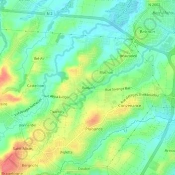 Budan topographic map, elevation, terrain