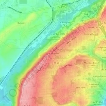 Crest Estates topographic map, elevation, terrain