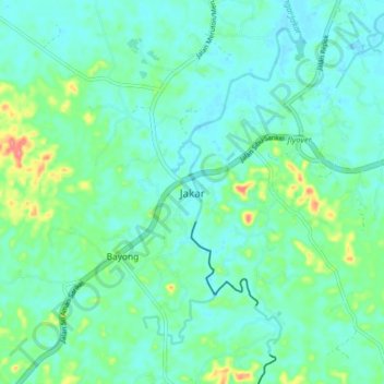Jakar topographic map, elevation, terrain