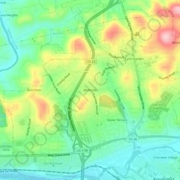 Midfields topographic map, elevation, terrain