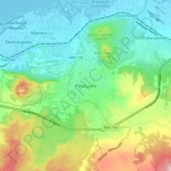 Pátzcuaro topographic map, elevation, terrain