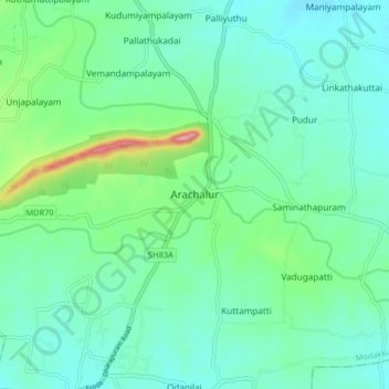 Arachalur topographic map, elevation, terrain