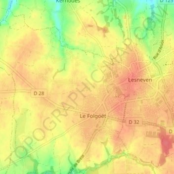 Kerbriant topographic map, elevation, terrain