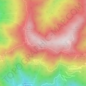 Carnizza topographic map, elevation, terrain