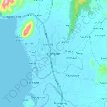 Narvacan topographic map, elevation, terrain