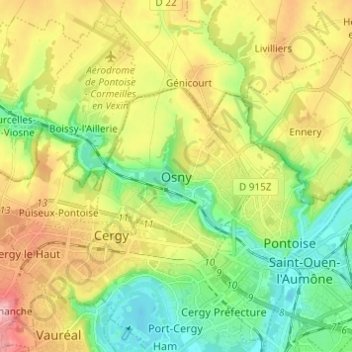 Osny topographic map, elevation, terrain