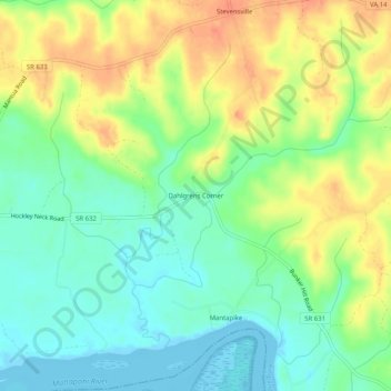 Dahlgrens Corner topographic map, elevation, terrain