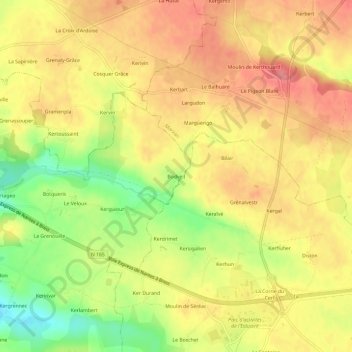 Bodveil topographic map, elevation, terrain