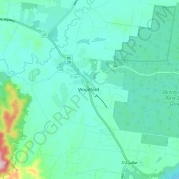 Woodford topographic map, elevation, terrain
