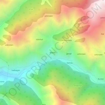 dharni topographic map, elevation, terrain