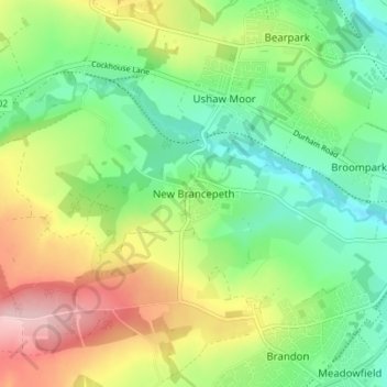 New Brancepeth topographic map, elevation, terrain