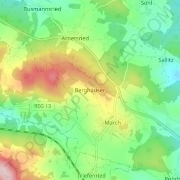 Berghäuser topographic map, elevation, terrain