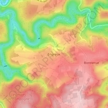 Engreux topographic map, elevation, terrain