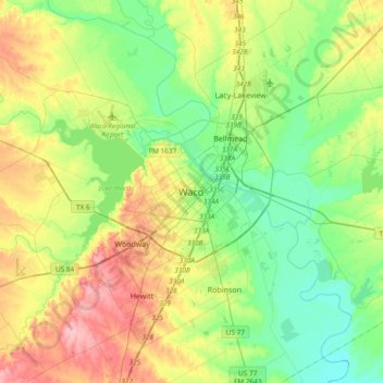 Waco topographic map, elevation, terrain