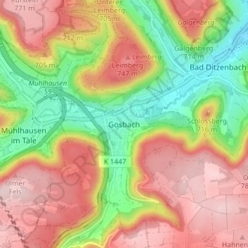Gosbach topographic map, elevation, terrain