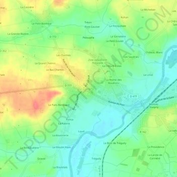 Guipry topographic map, elevation, terrain