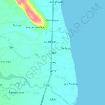 Gloria topographic map, elevation, terrain