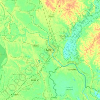 Malda topographic map, elevation, terrain