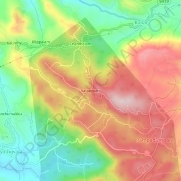 Vattappara topographic map, elevation, terrain