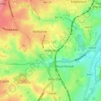 Metchley topographic map, elevation, terrain