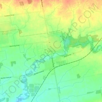 Belmont topographic map, elevation, terrain