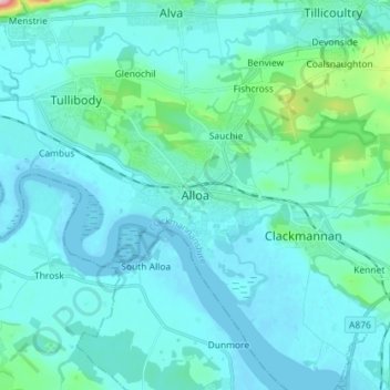 Alloa topographic map, elevation, terrain