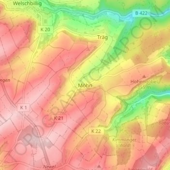 Möhn topographic map, elevation, terrain