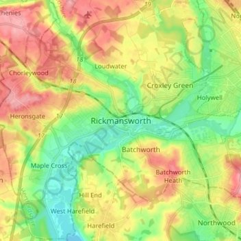Rickmansworth topographic map, elevation, terrain