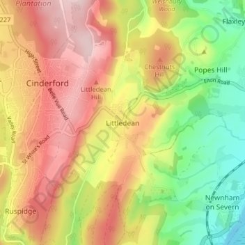 Littledean topographic map, elevation, terrain
